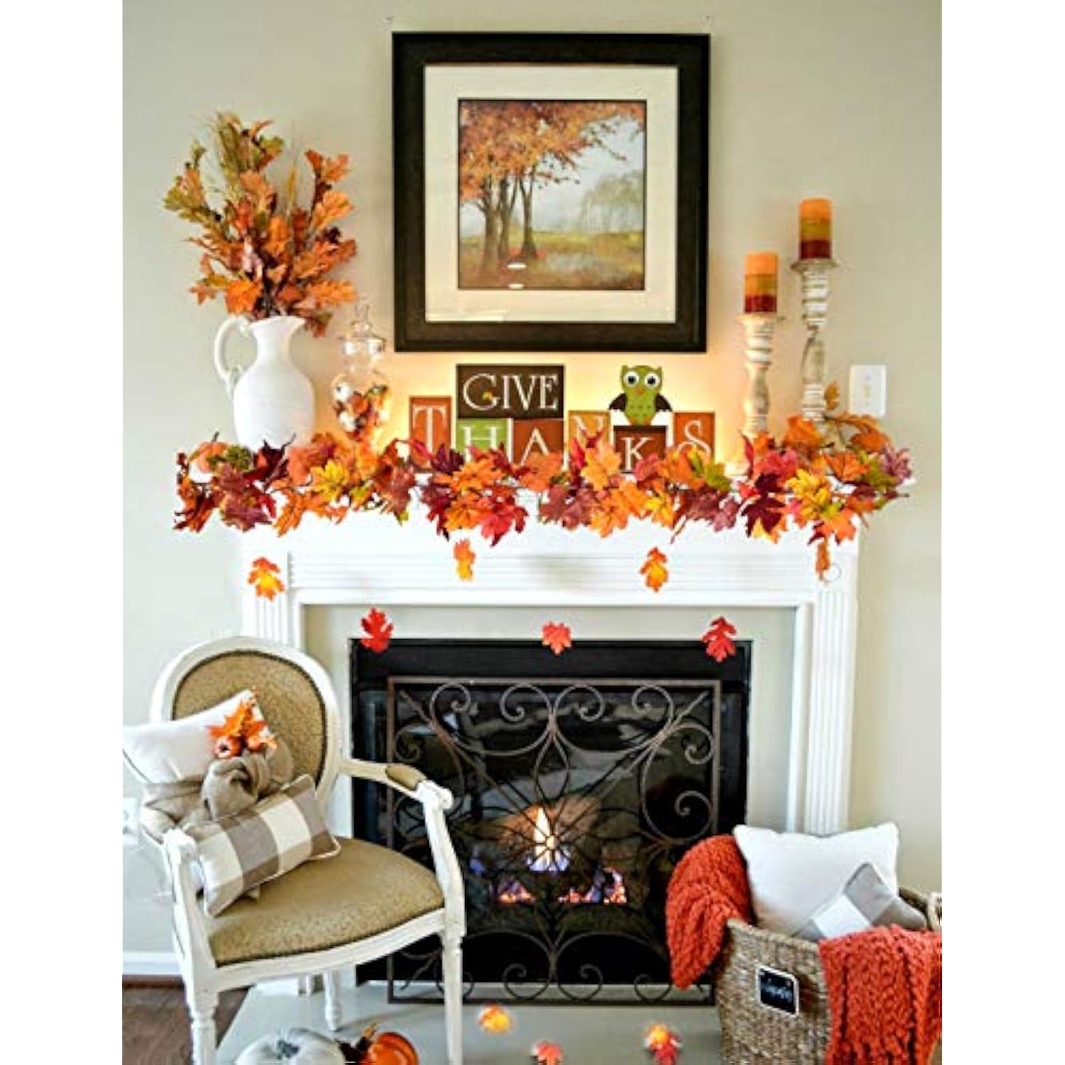 2 Pack Fall Garland Maple Leaf, 5.9Ft/Piece Hanging Vine Garland Artificial Autumn Foliage Garland Thanksgiving Decor For Home Wedding Fireplace Party Christmas (Brown)