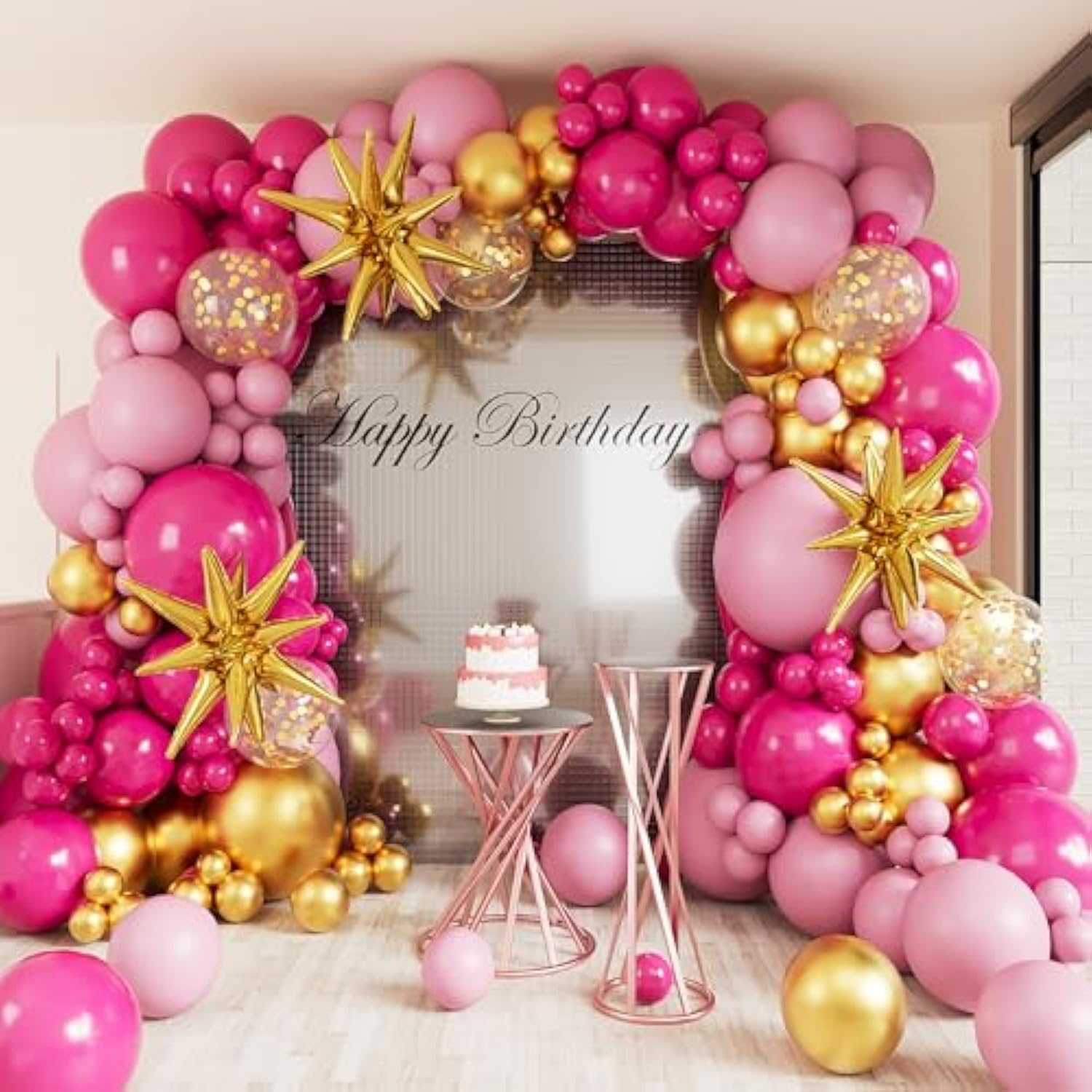 Hot Pink Balloon Garland Arch Kit,127Pcs Hot Pink Macaron Pink Gold Balloon For Graduation Baby Shower Birthday Wedding Gender Reveal Party Decorations