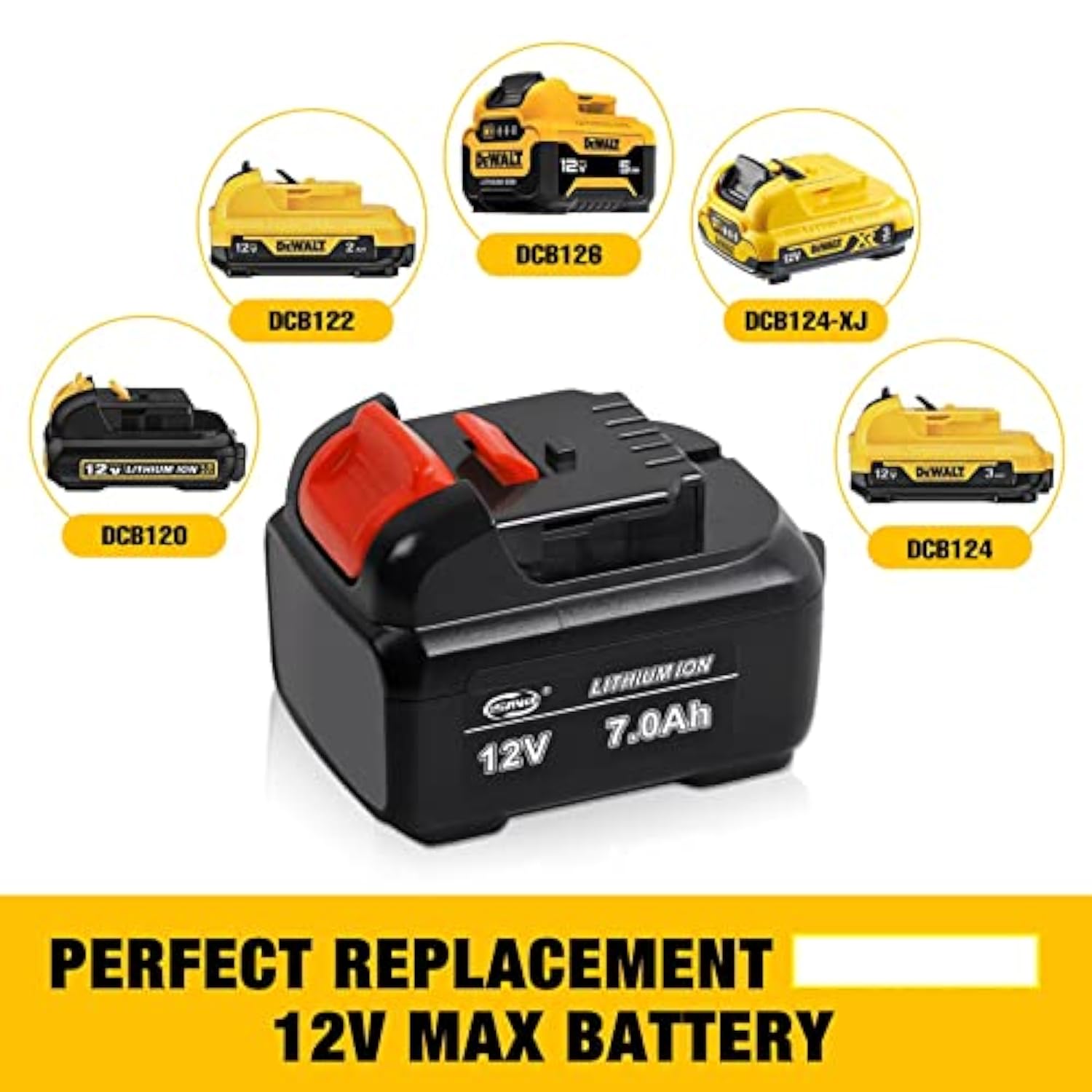 Dsanke Replacement For Dewalt 12V Lithium Ion Battery, 7000Mah Replace For Dewalt Dcb120 Dcb123 Dcb127 12-Volt Max Lithium-Ion Battery, Higher Capacity Suit All Dewalt 12V Power Tools