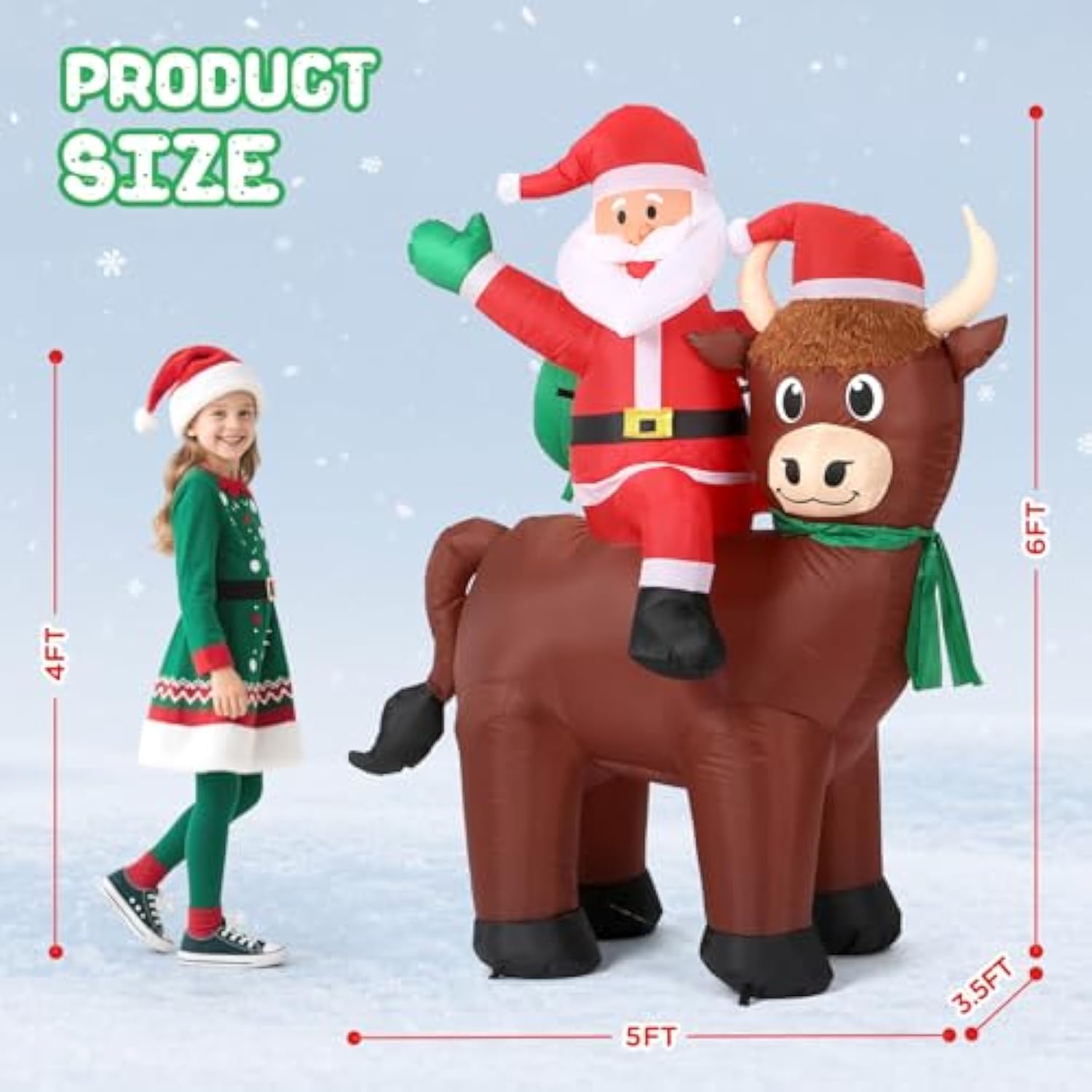 6Ft Highland Cow Christmas Inflatables: Santa Claus With Highland Cow, Santa Blow Ups Outdoor Decorations Garden Decor,