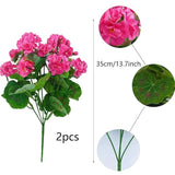 2Pcs Artificial Geraniums For Outdoor Silk Flowers Rose Red Artificial Geranium Bush Faux Flowers Red Geraniums For Floral Home Decor Indoor Garden Patio Grave Cemetary Vase Table Centerpiece…