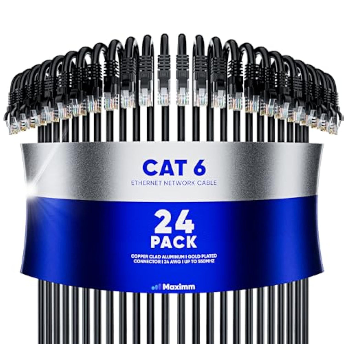Maximm Cat 6 Ethernet Cable 1.5 Ft, (24-Pack) Cat6 Cable, LAN Cable, Internet