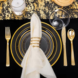 600Pc Gold Trim Plastic Dinnerware Set For Party: 100 Dinner Plates, 100 Dessert Plates, 300 Cutlery