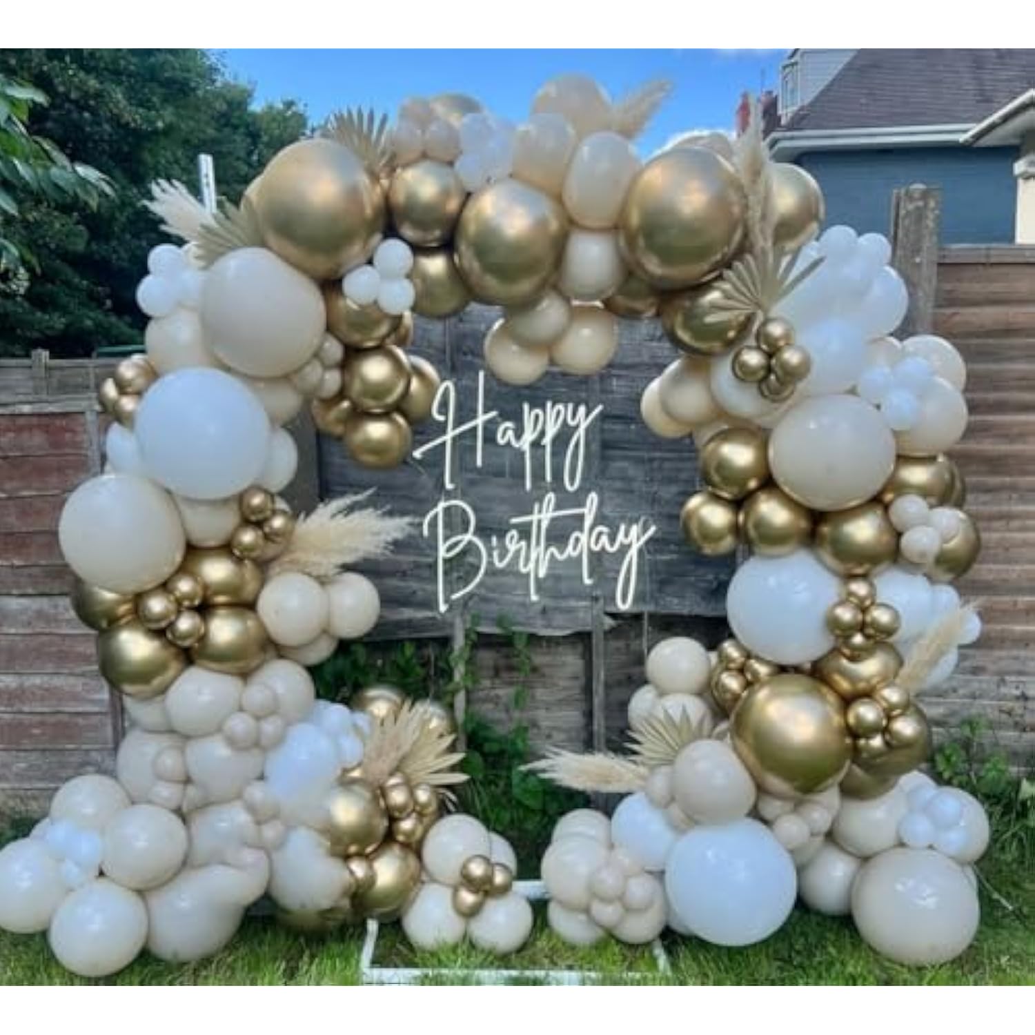 Sand White & Gold Balloon Arch Kit: Boho Wedding, Baby Shower Decor
