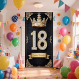 Happy 18St Birthday, Boys And Girls. Golden Black Crown Flag Background Decoration, Poster Background Photo, Booth Prop Decoration, Used For Birthday Parties, Wedding Anniversaries