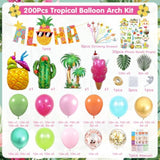 Tropical Party Decorations, 200 Pcs Hawaiian Luau Aloha Party Decorations With 144 Pcs Balloons Reusable Plastic Drink Straws, Photo Booth Props, Palm Leaves For Birthday Baby Shower Pool Summer Party