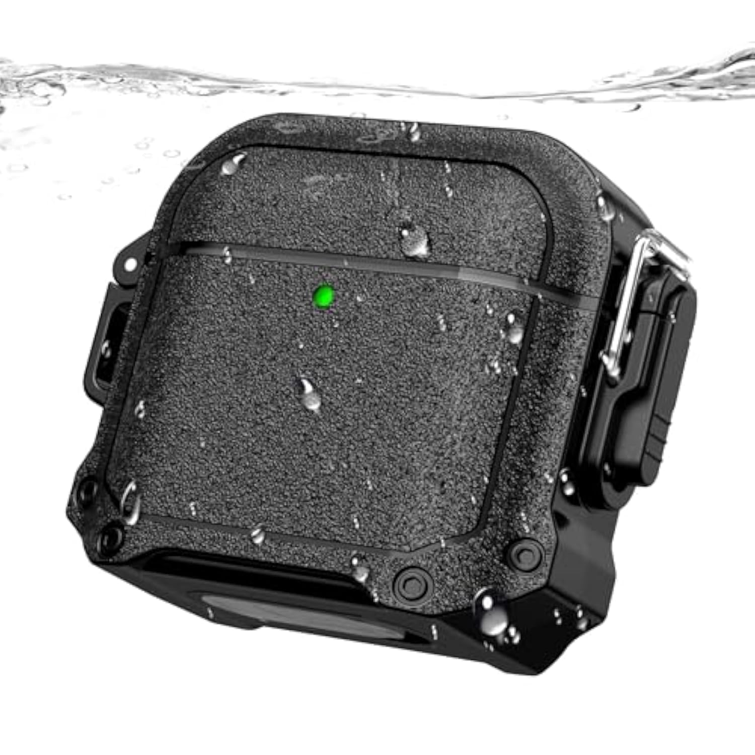Locking Case For Airpods 4Th Generation - Waterproof, Shockproof, Rugged Full Body Case For Airpods 4Th Generation - With Carabiner Clip, With Cleaning Kit-Black
