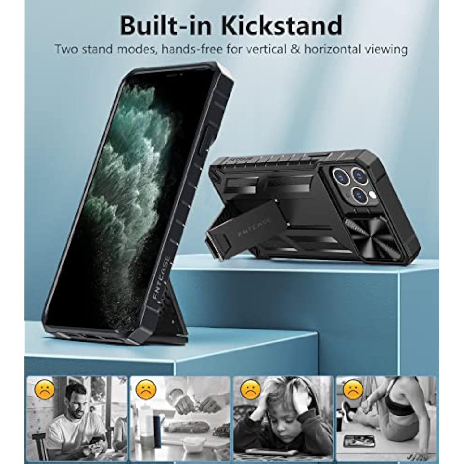 For Iphone 11 Pro-Max Case: Military Grade Drop & Shock Protection Cell Phone Cover With Kickstand & Slide | Rugged Protective Bumper Textured (Black)