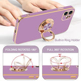 Luxury iPhone 11 Case with Rotatable Ring Stand and Magnetic Kickstand, Rose Gold Edge, Purple