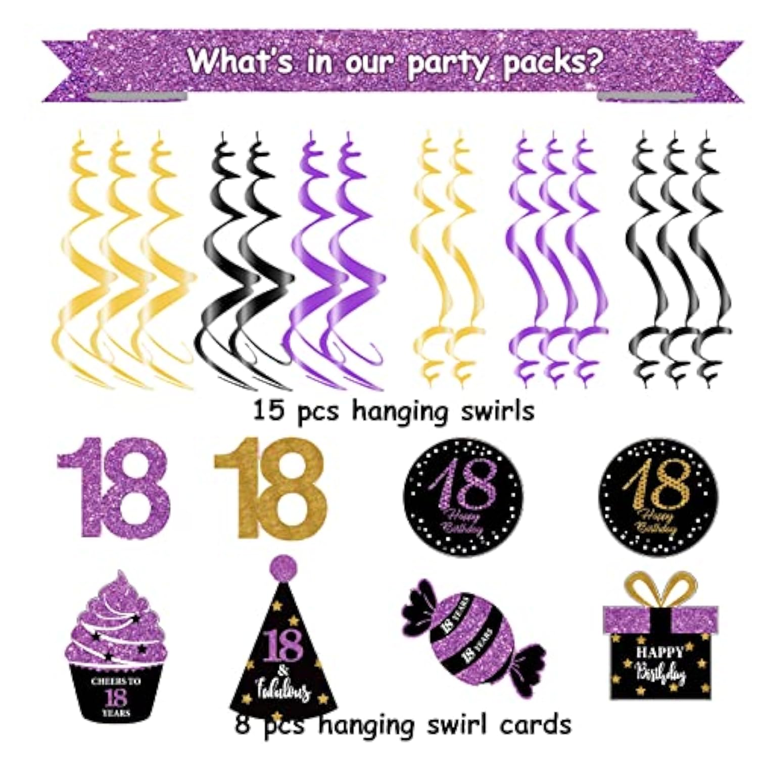 18Th Birthday Decorations For Girls Purple Black Gold Qian’S Party Pur