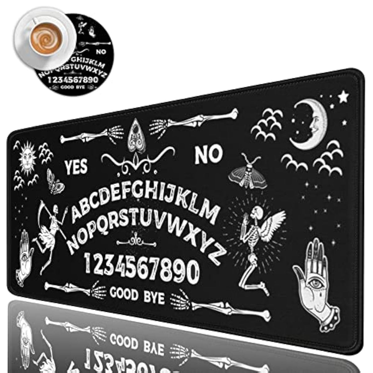 Large Gaming Mouse Pad, Long Extended Xl Ergonomic Mousepad Desk Pad, Large Rubber Mice Pads Stitched Edges, 31.5'' X 11.8'+ Cup Coaster, Ouija Board Pattern