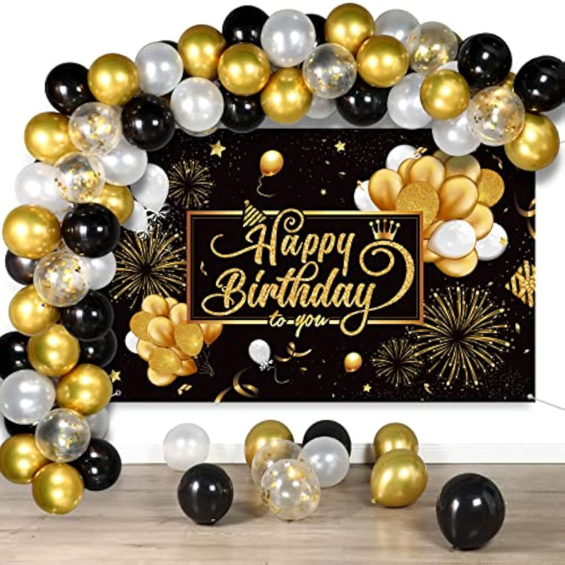 Black And Gold Birthday Party Decorations 50 Pieces Gold Black Balloon Arch Garland Kit Happy Birthday Backdrop Banner Decorations For Kids Men Women Party Supplies Decor