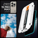 Spigen Tempered Glass Screen Protector [GlasTR EZ FIT - Privacy] Designed for iPhone 15 Pro Max [Case Friendly] - 2 Pack