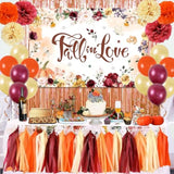Fall In Love Bridal Shower Decorations Fall Wedding Decorations 47Pcs Fall Bridal Shower Decorations Set Includes Backdrop, Paper Pom Poms, Paper Tassel, Curtains And Balloons