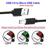 2Pcs 3Ft 12Mm Long Tip Micro Usb Cable Compatible With Blackview Bv4000 Bv4900 Bv5500 Pro/Plus Bv5800 Bv6000 Bv6000S /Oukitel Wp12 Wp8 Pro, Wp6/Doogee/Ulefone Armor X7 Pro X6 X5 Rugged Phones