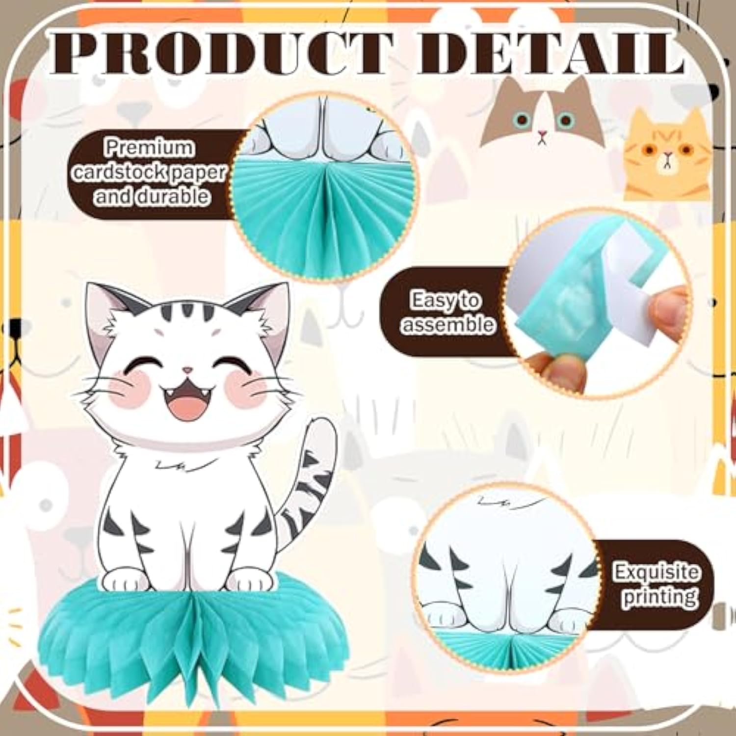 12 Pcs Cat Birthday Party Decoration Honeycomb Centerpieces Kitten Table Centerpieces Cats Table Topper 3D Double Sided Kitten Decoration For Birthday Pet Theme Party Favors Supplies