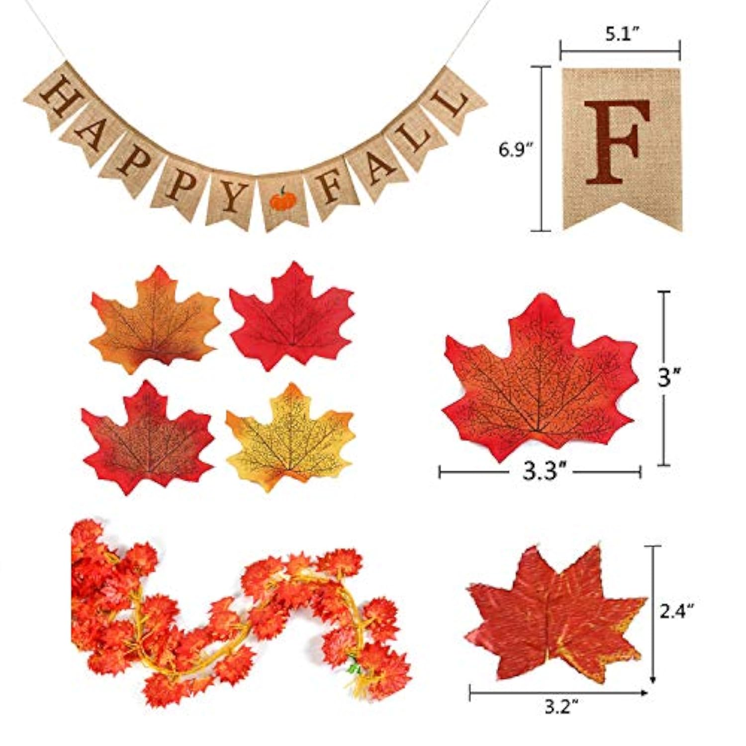 Happy Fall Pumpkin Burlap Banner with Maple Leaf Garland for Autumn & Thanksgiving Decor