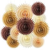 12Pcs Paper Fans Brown Neutral Boho Party Decorations Tissue Paper Flowers Decorations For Girl Groovy Birthday Baby Shower Wedding Bachelorette Room Wall Hanging Décor
