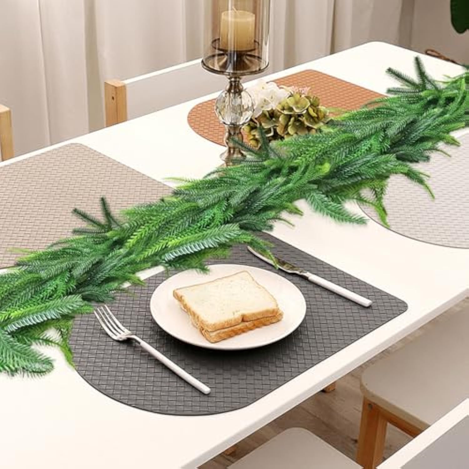 2 Pack Christmas Real Touch Norfolk Pine Garland Table Garland, 6Ft Artificial Faux Greenery Garlands For Mantle Indoor Home Decor Xmas Holiday Seasonal