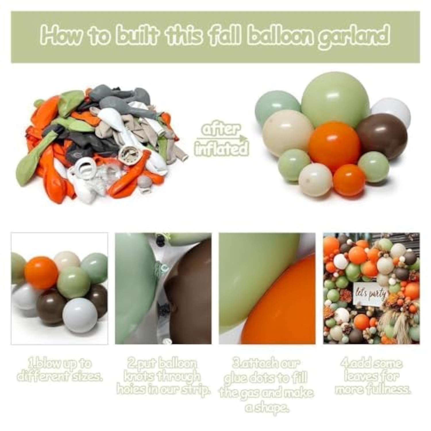 Green Orange Brown Balloon Arch Kit for Baby Shower Birthday Fall Party Decor