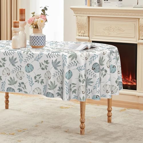 Fall Tablecloth 60 x 84 Inch Oval Thanksgiving Leaves
