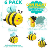 Cute Smile Face Bee Balloon Lovely Woodland Honeybee Balloon Bee Theme Birthday Supplies Summer Spring Parties Baby Shower, 6 Pack Cartoon Bee Shaped Mylar Foil Balloons Jungle Animal Party Decoration