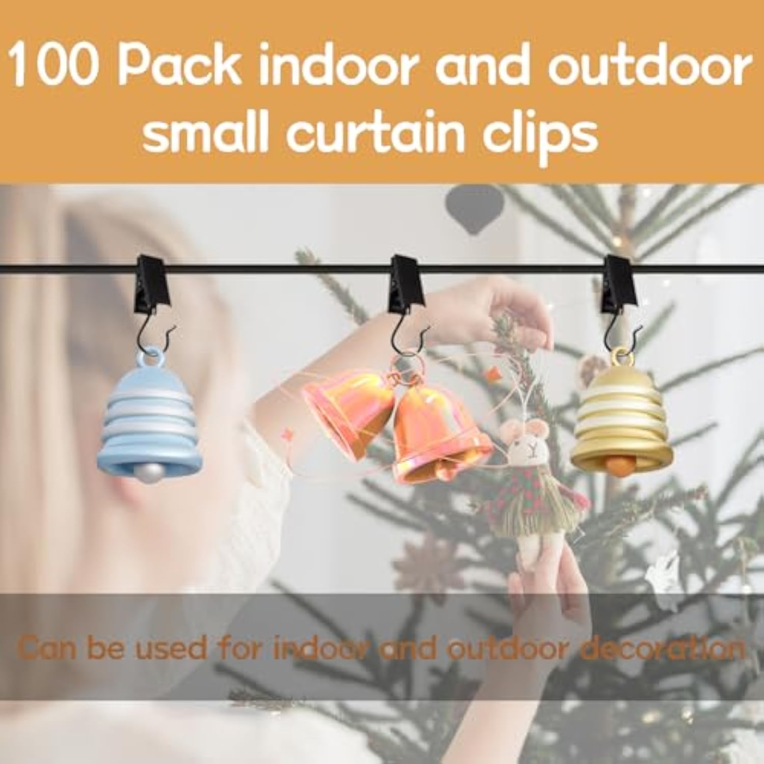 100 Pack Black Stainless Steel Small Curtain Clips, Curtain Hooks Clips For Hanging For Outside Christmas String Lights Indoor Outdoor Activities Supplies Hanger Clips Dd021-B