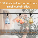 100 Pack Black Stainless Steel Small Curtain Clips, Curtain Hooks Clips For Hanging For Outside Christmas String Lights Indoor Outdoor Activities Supplies Hanger Clips Dd021-B