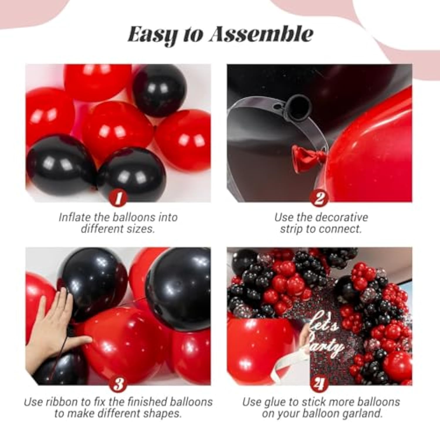 Red and Black Balloon Arch Kit with Confetti Balloons for Party Decor