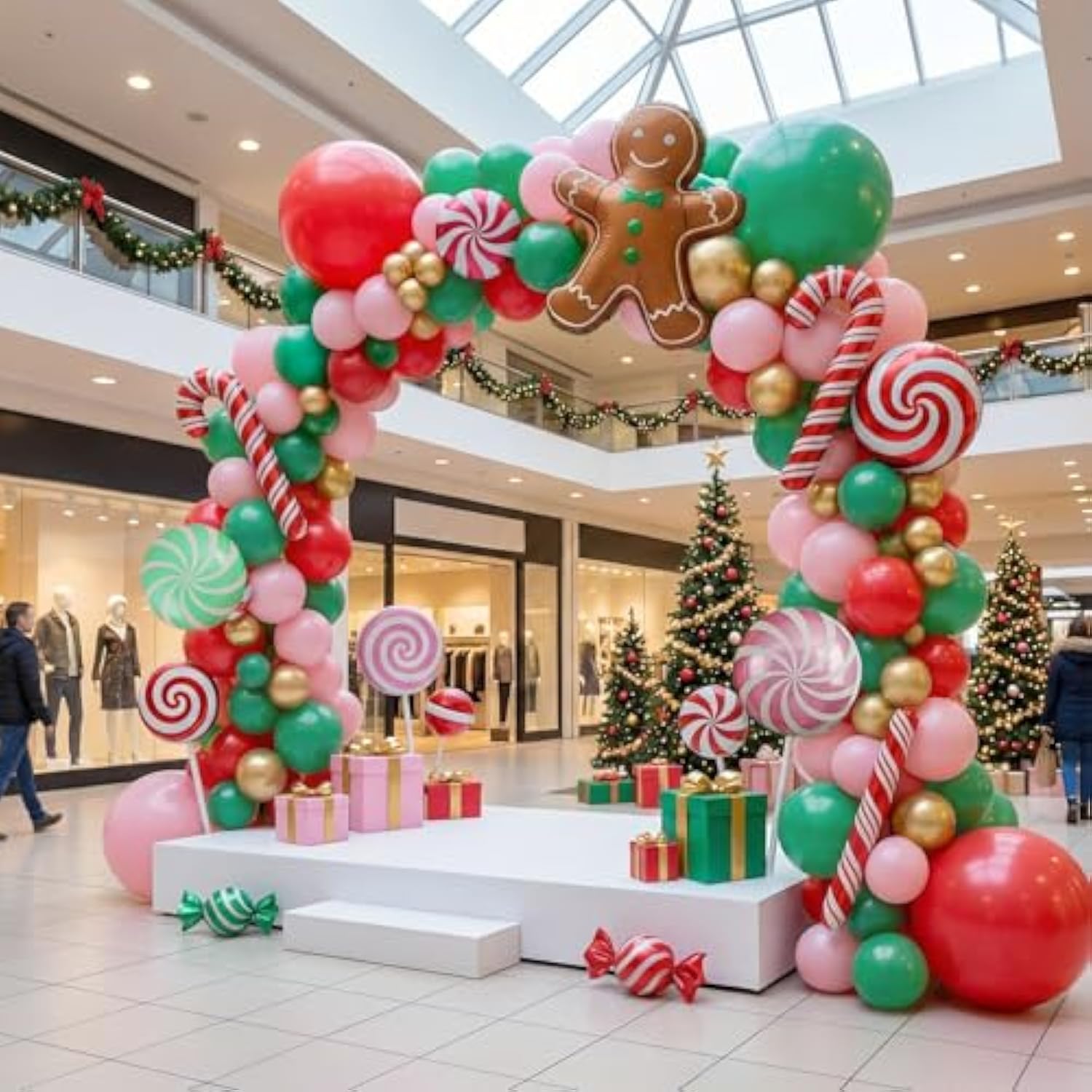 Christmas Balloon Garland Kit with Green, Pink, Red, and Foil Candy Balloons