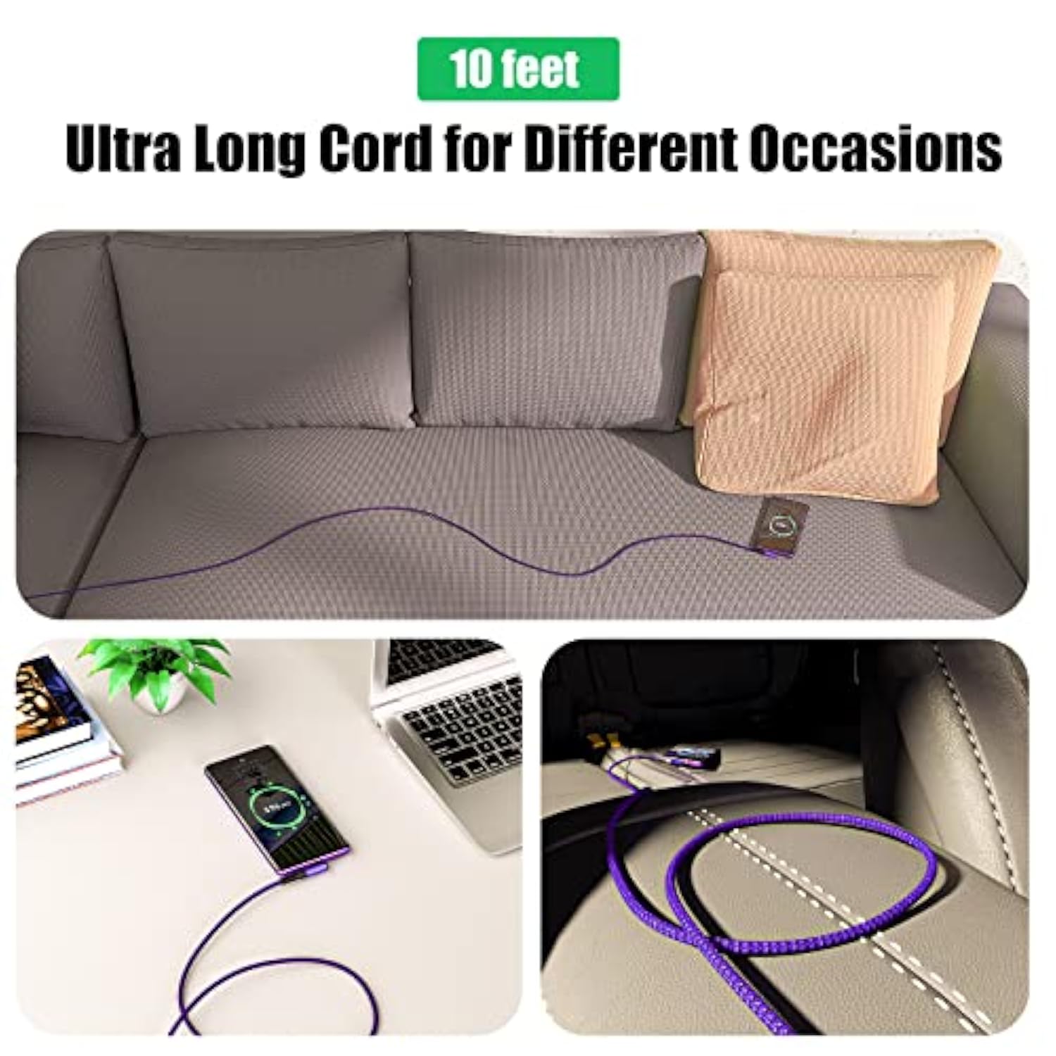 Type C Charger Fast Charging, Right Angle Usb To Usb C Cable [10Ft] Braided Co