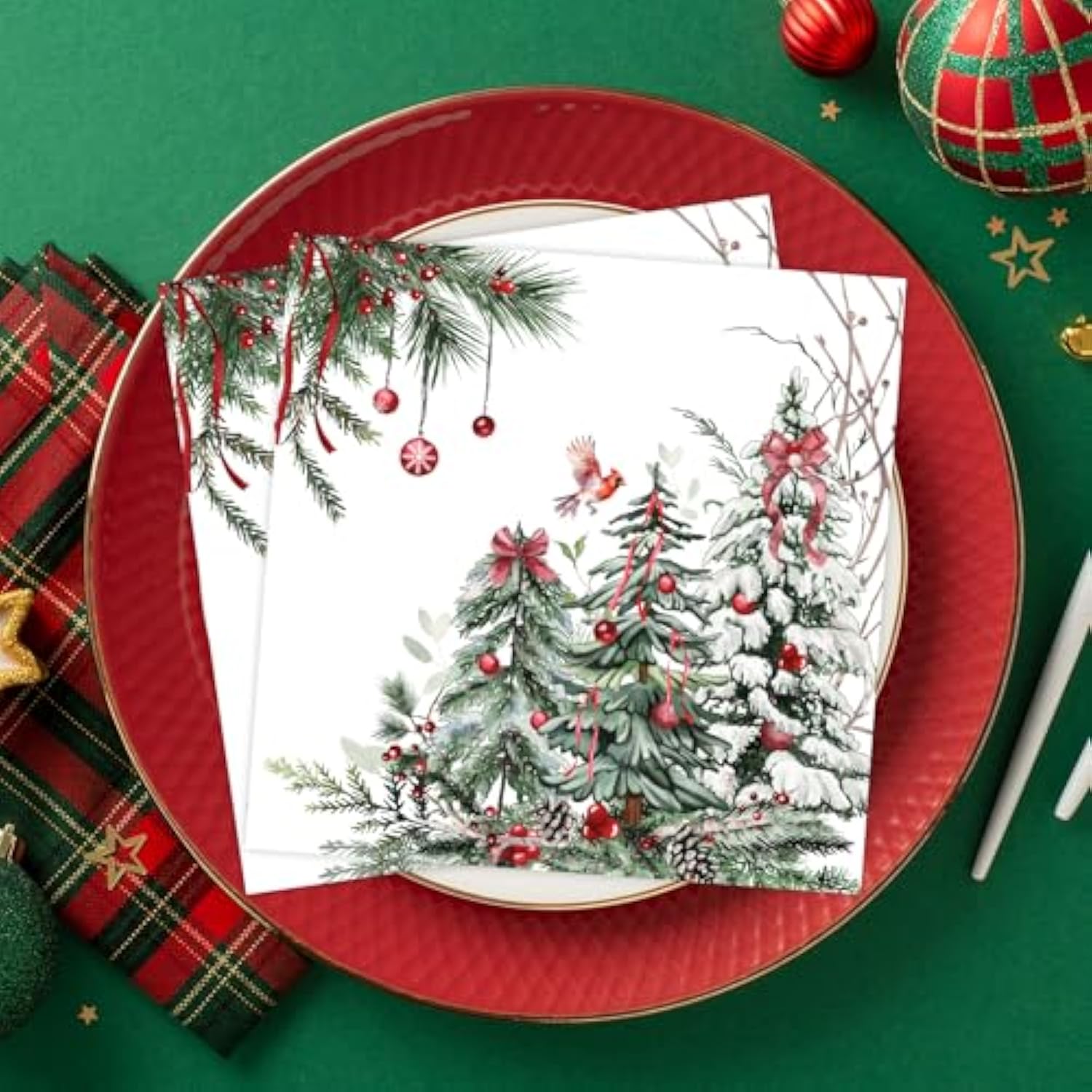50 Pack Christmas Cocktail Beverage Napkins Disposable Paper Decorative Decorative Table Napkin For New Year Winter Dinner Merry Christmas Holiday Xmas Party Supplies