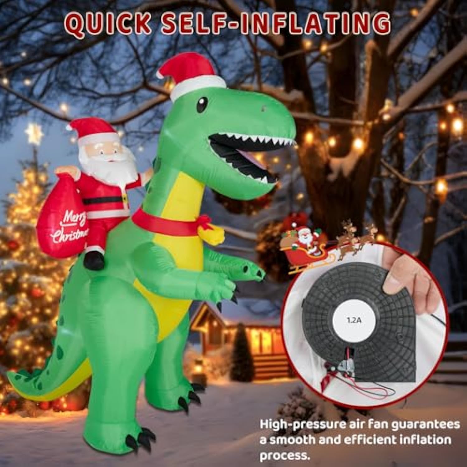 8Ft Christmas Inflatables Santa Claus Riding Dinosaur,Inflatables Decorations Outdoor/Indoor,Christmas Blow Up Santa Cla