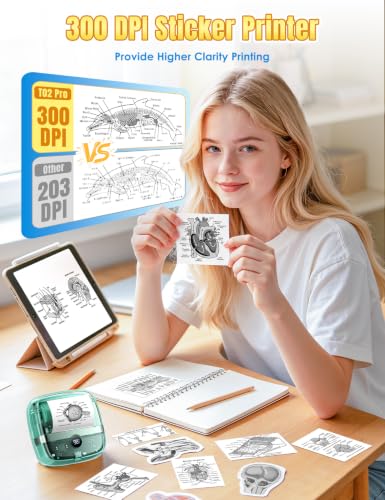 Print Pods Mini Printer - T02 Pro Ai Sticker Printer Box Thermal Inkless Sticker Maker Machine Bluetooth Impresora Portátil Instant Print For Notes, Anatomical Diagrams, Journal, Diy, Gift