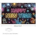 Neon Happy New Year Banner, 72.8 * 43.3 Inch, Polyester, Neon, New Year, Prom, Backdrop