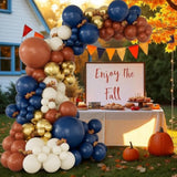 Fall Balloon Garland Arch Kit Double Stuffed Orange Blue Gold White for Thanksgiving