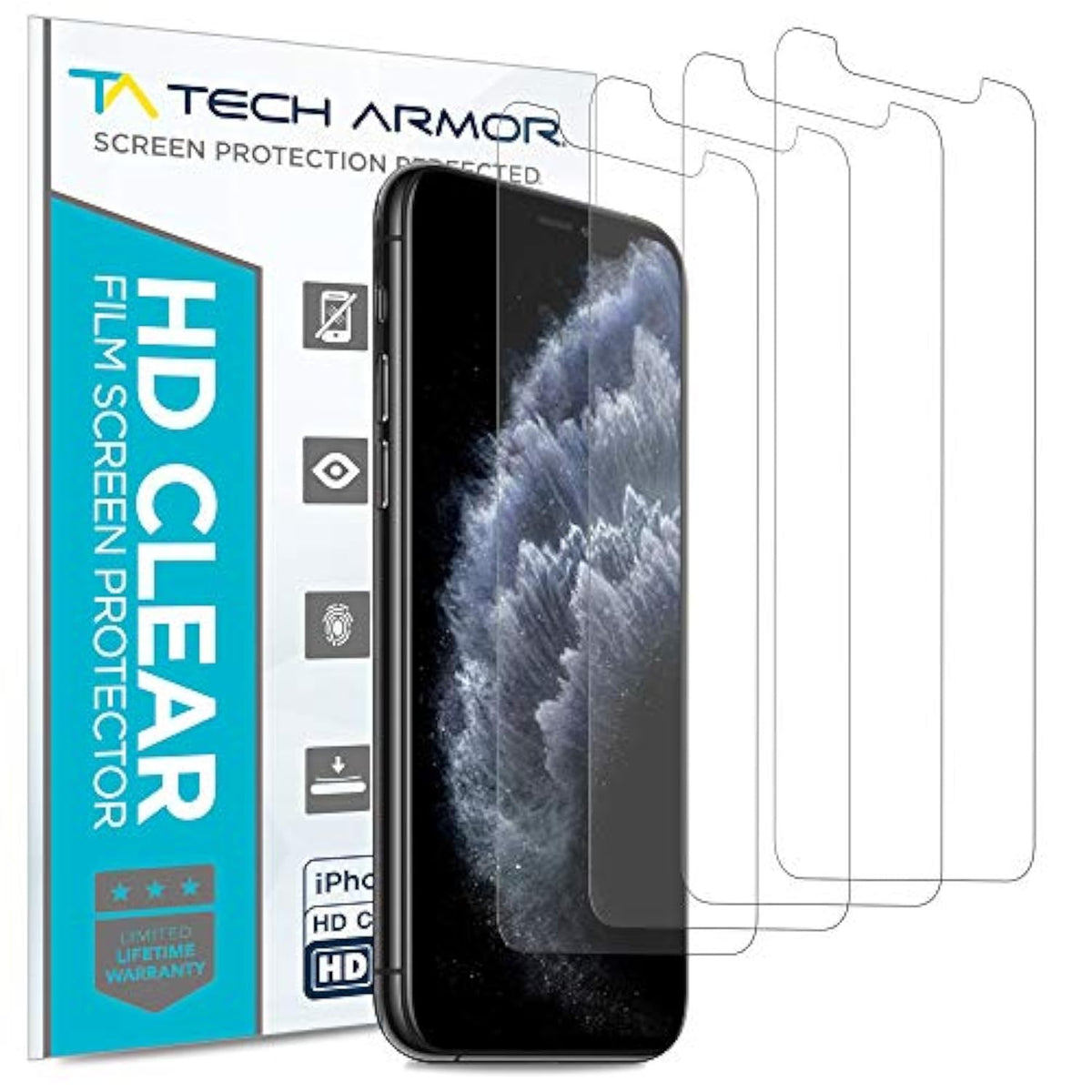 Tech Armor HD Clear Film Screen Protector Designed for Apple iPhone 11 Pro Max, XS Max 6.5 Inch 4 Pack 2019