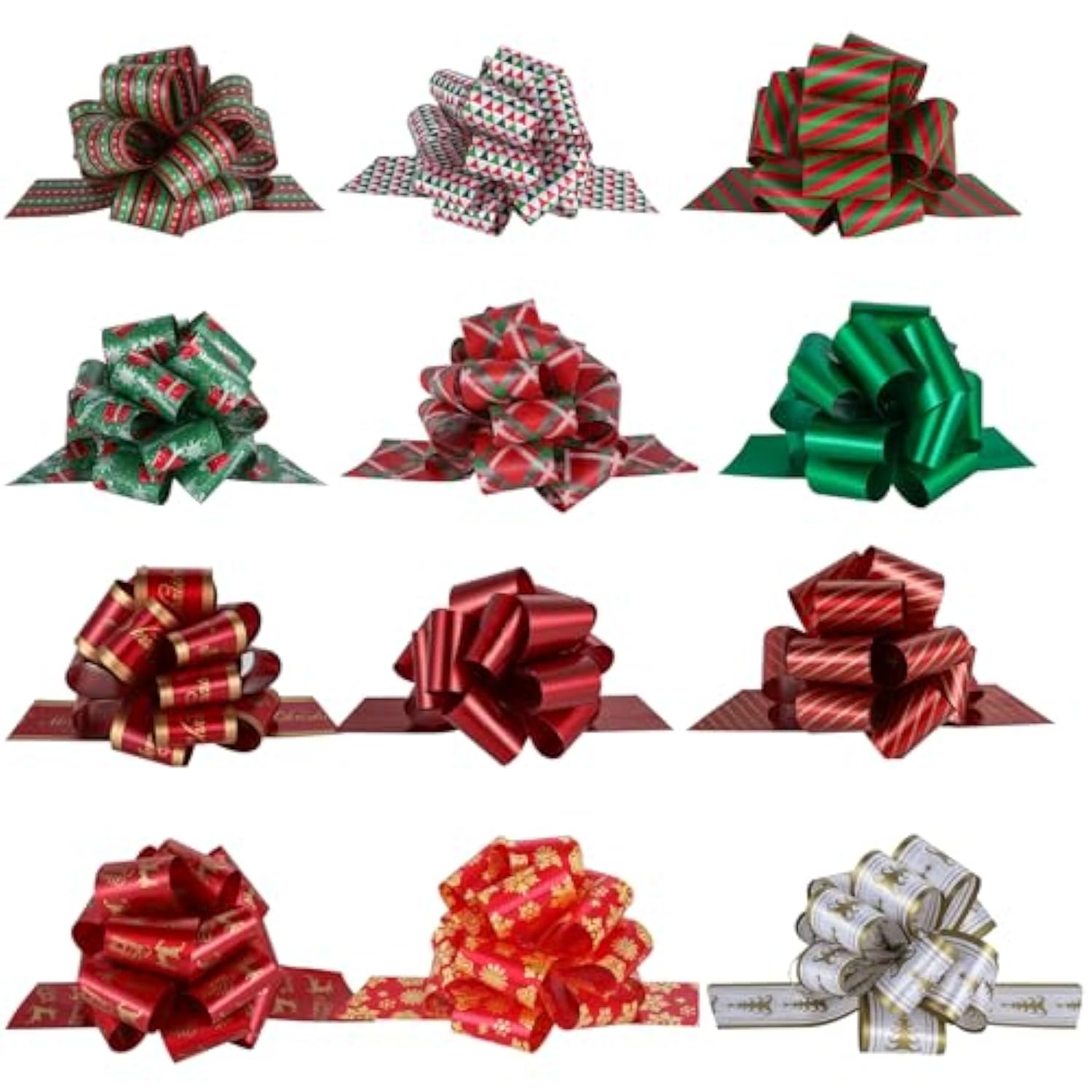 12Pcs Christmas Gift Wrap Bows With Ribbon 5Inch For Xmas Wrapping, Christmas Decorations, Florist Wrap (12Pcs)