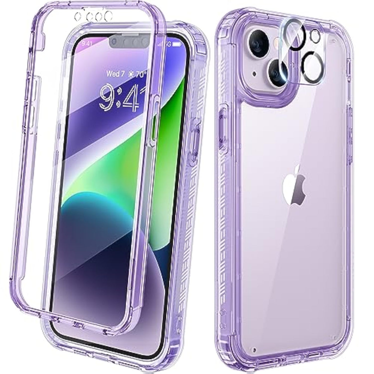 Designed For 14 Case, Full Body Rugged Case With Built-In Touch Sensitive Anti-Scratch Screen Protector, With Camera Lens Protector For 14 6.1" (Clear Purple)