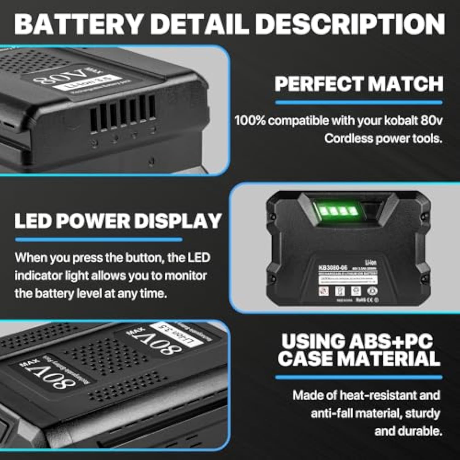 80V 3.5Ah Replacement Battery For Kobalt 80V Battery Kb2580-06 Kb580-06 Kb680-06 Kb280-06, Rechargeable Lithium Ion Battery For Kobalt 80V Cordless Power Tools