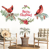 Cardinal Sticker, 4 Pieces, Merry Christmas Wall Decal, Red Bird Vinyl Decal, Pine Cones Window Cling For Wall, Office, Home, Bathroom Decor, Christmas Decoration