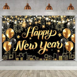 Happy New Year 2026 Large Black Gold Banner 72x44in Party Decor