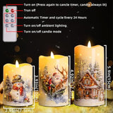 Christmas Flameless Flickering Led Candles With Remote Timer,Battery Operated 3D Wick Pillar Candles Fiber Oiptic Decorative Lights Set Of 3 For Decorations Indoor