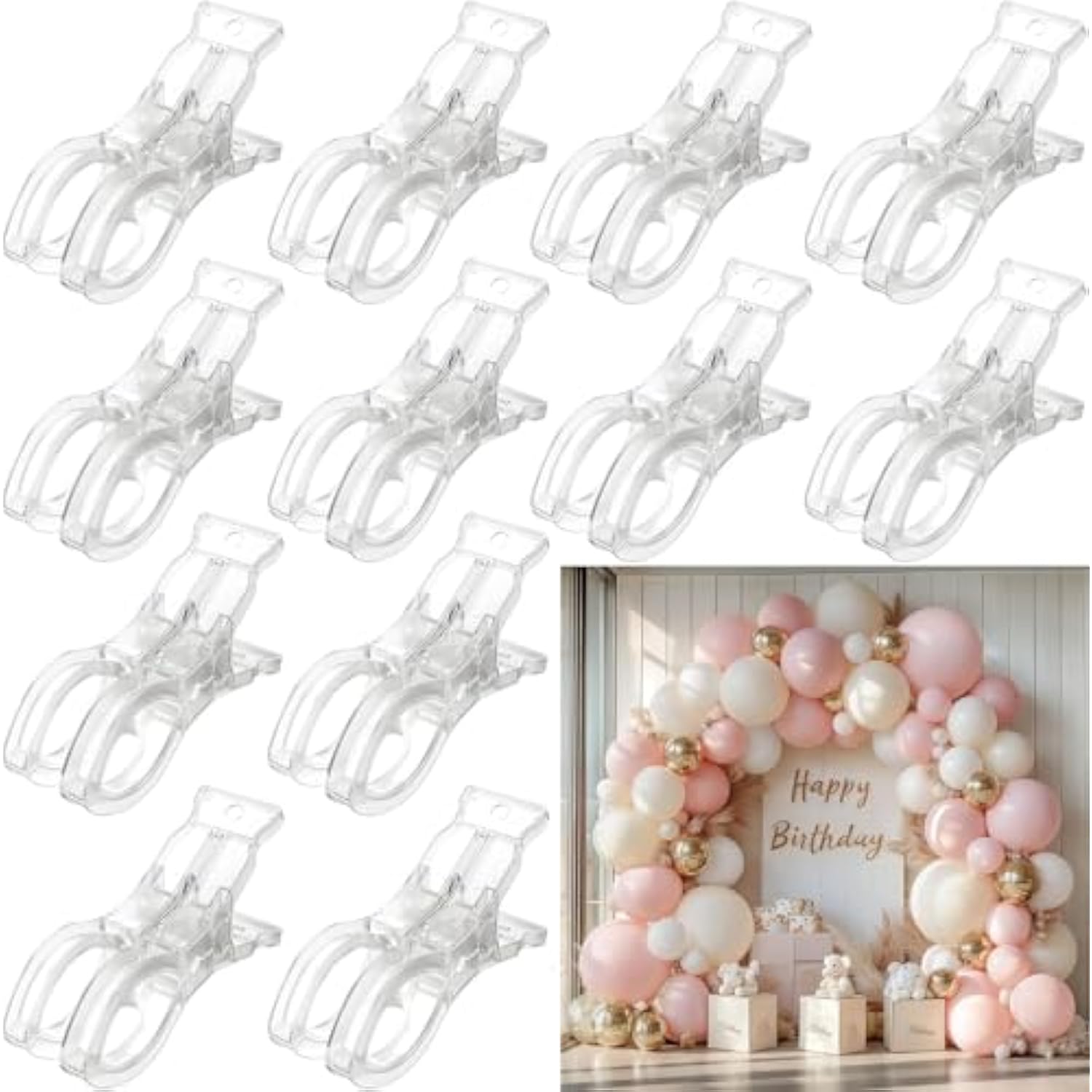 12 Pack Large Balloon Arch Clips, Transparent Spring Clamps For Backdrop, 3.5'' Heavy Duty Plastic Clip For Balloon Arch Kit Birthday Decoration Beach Towels Crafts Photography, Clear