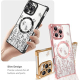 Case For Iphone 16 Pro Max [Compatible With Magsafe] Flower Pattern Design Soft Tpu Anti-Drop Shockproof Protective Slim Luxury Floral Plating Clear Cover - Black