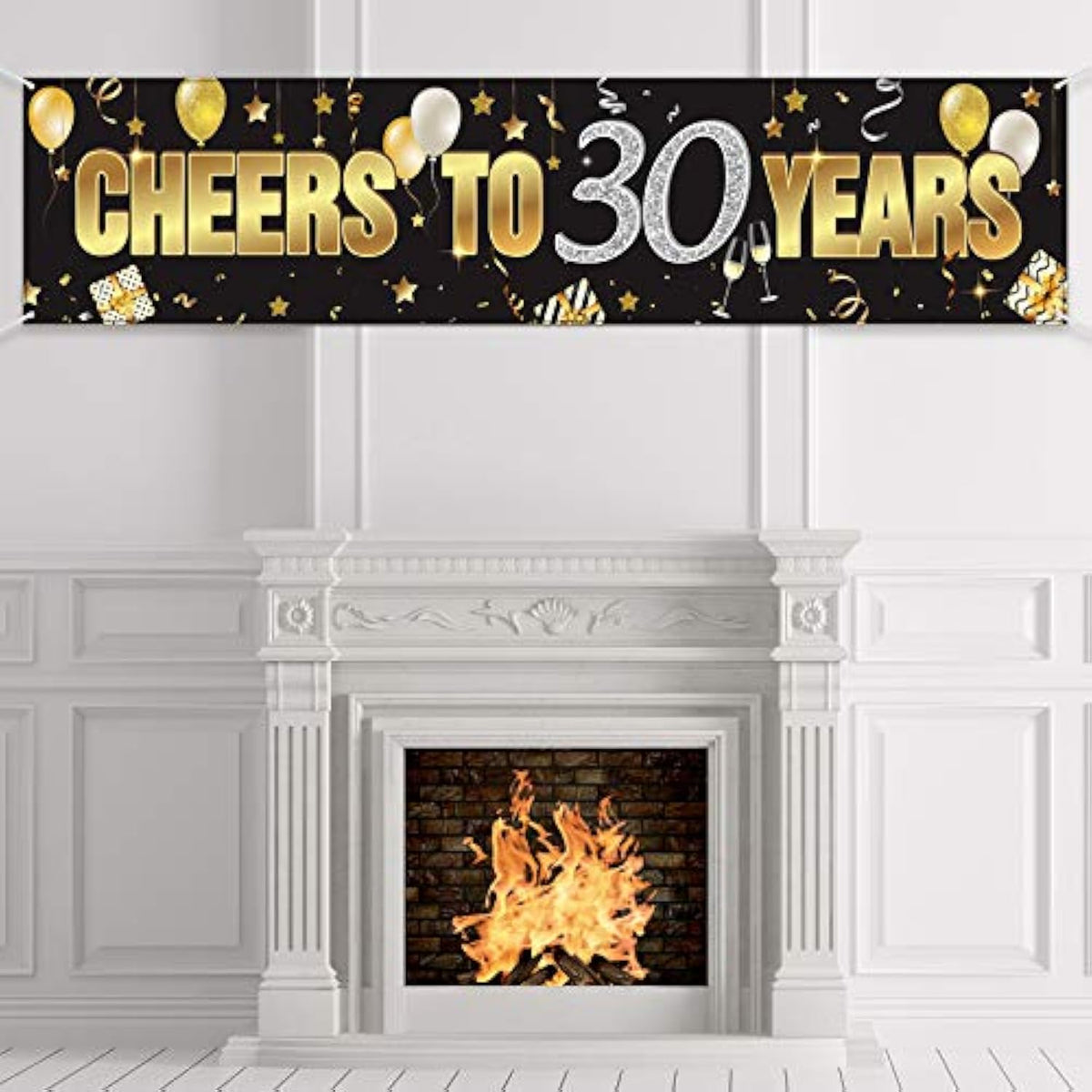 Happy 30th Birthday Banner Gold Glitter Sign for Anniversary & Celebration Decor