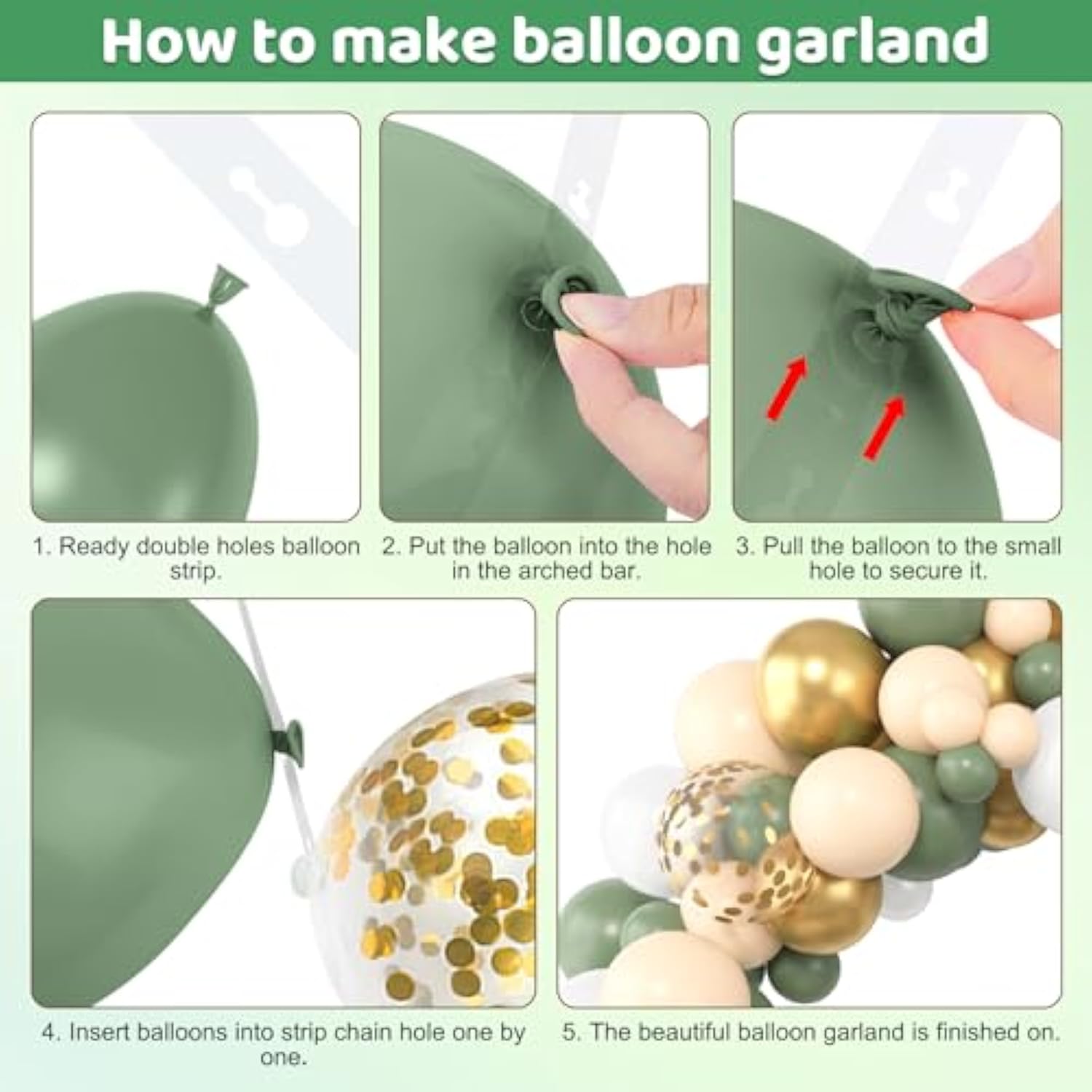 153Pcs Sage Green Balloon Garland Arch Kit, Different Sizes 18 12 10 5 Inch Green Blush Gold Latex Metallic Confetti Gold Balloons For Birthday Baby Shower Wedding Safari Forest Decorations