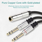 6.35Mm 1/4 Trs Headphone Splitter Cable,1/4 Inch Trs Female To Dual Stereo Male Plug Y Splitter Audio Extension Adapter Cable With Gold Plated For Amplifiers,Guitar And More- 50Cm/1.6Ft