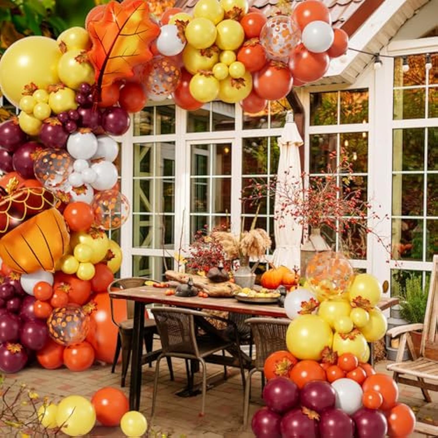 Fall Balloon Arch Kit 189PCS Orange Burgundy White Balloons for Thanksgiving Baby Shower Party