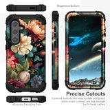 Unique Flower Pattern Compatible With Samsung Galaxy S25 Plus Case,Heavy Duty Dual Layer Shockproof Full-Body Protective Sturdy Hybrid Cute Rugged Case For Women,Girls,Kids-Black Floral